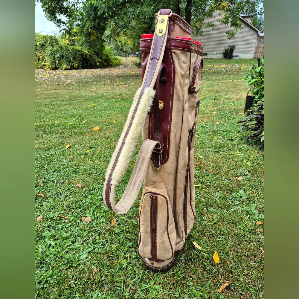 Vintage 1950's Atlantic Canvas/Leather 13-Way Sunday Carry Golf Bag with Strap - Picture 5 of 11